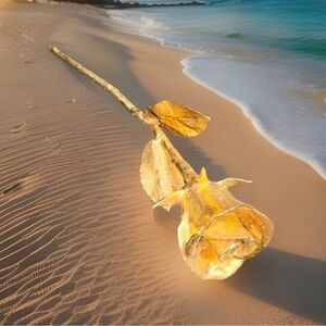 Vtg Gilded 11" Gold Dipped Real Forever Rose Keepsake Romantic Display Piece